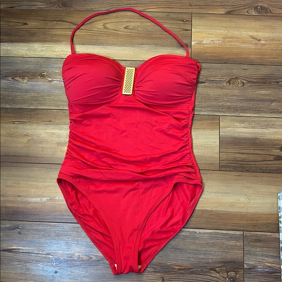 La Blanca Vibrant Red Halter Swimsuit - Picture 1 of 5